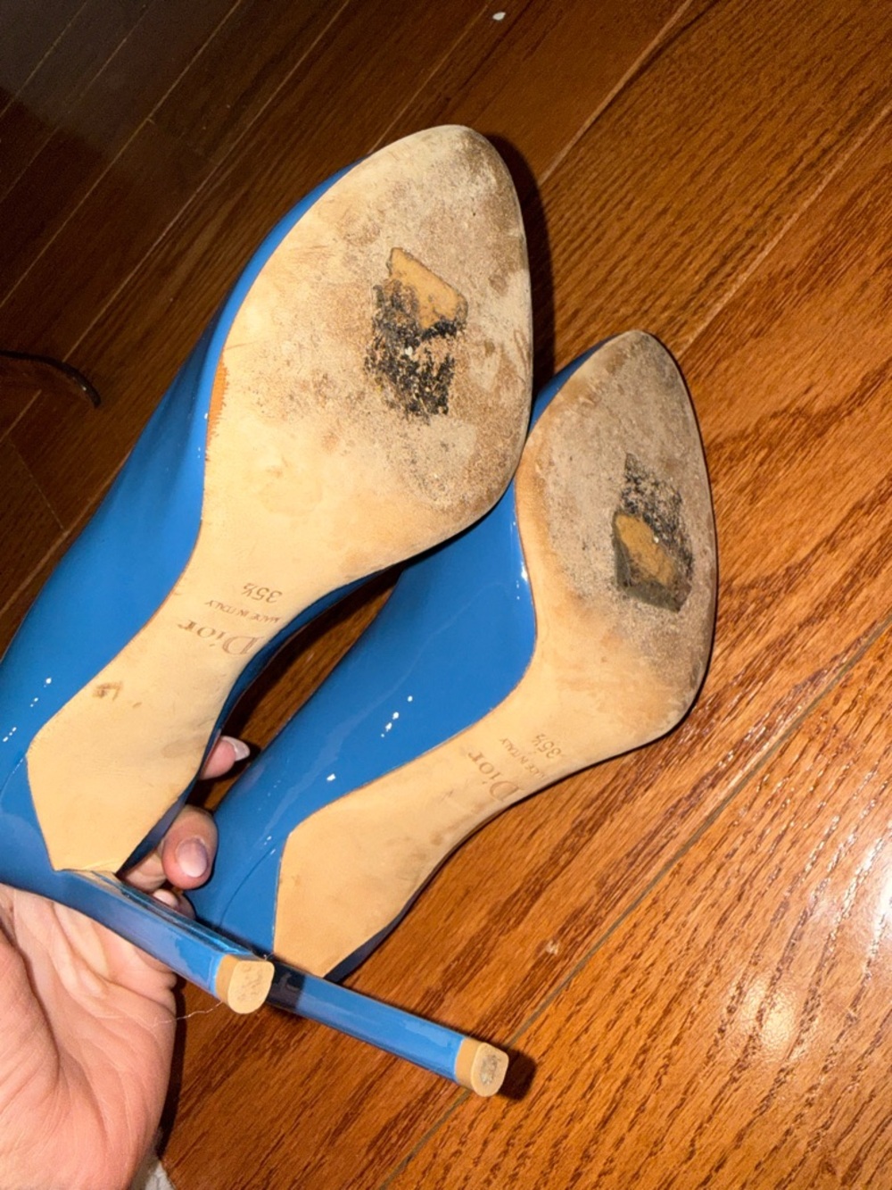 Dior Blue Patent Leather Pointed-Toe Pumps - Picture 4 of 5